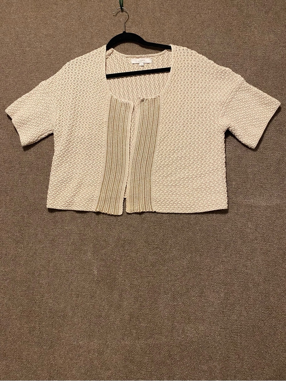 LOFT Cream Heavy Open Cable Knit Metallic Gold Cotton Sweater Size Large